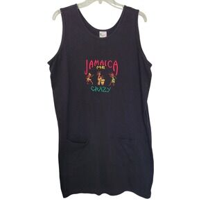 Island Tees Jamaica Me Crazy Dress Womens One Size Black Cotton Graphic Pockets